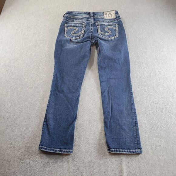 Silver Jeans Womens 25 Blue Denim Flat Front Thick Stitch Suki Capri Preppy - Picture 11 of 12